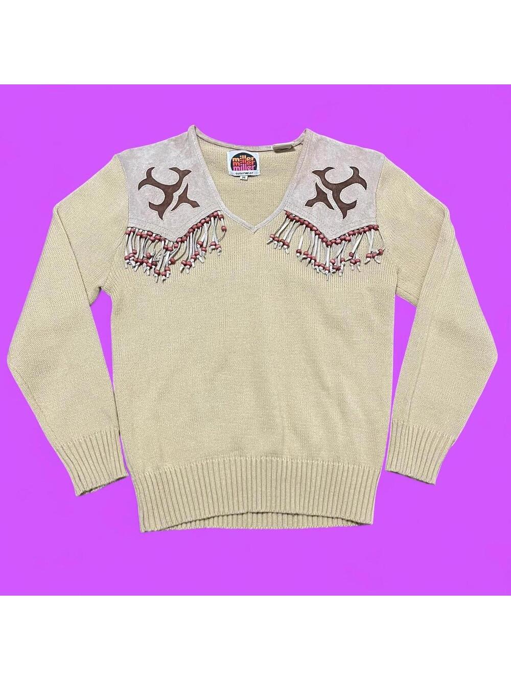 Cream miller outerwear 70s western style Longsleeve with fringe bead details